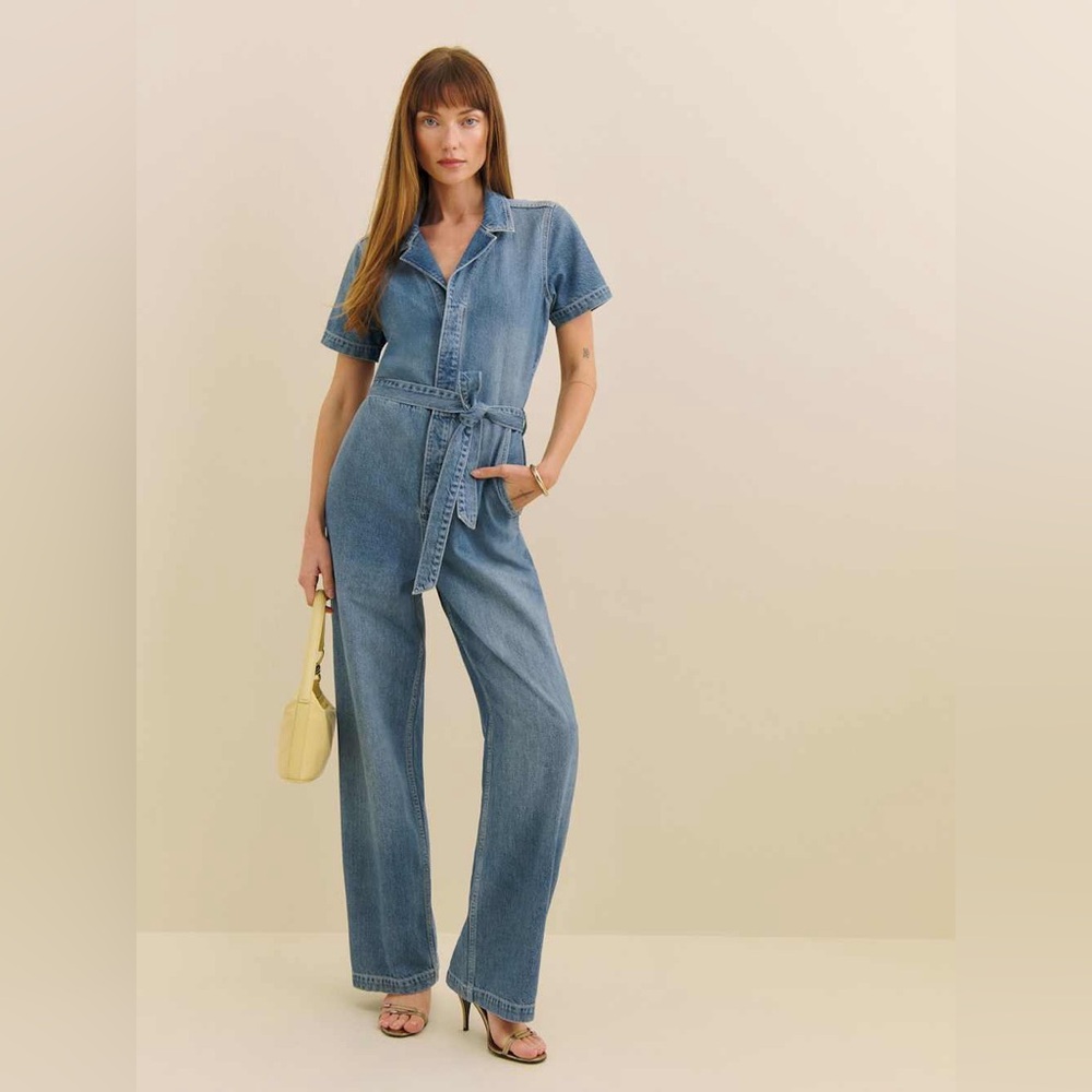 NWT Reformation Graham Lived In Denim Jumpsuit S